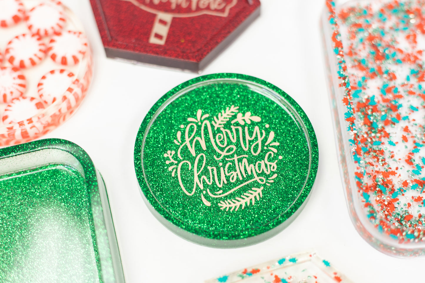 Christmas Set of 2 Glitter Sprinkle Coasters
