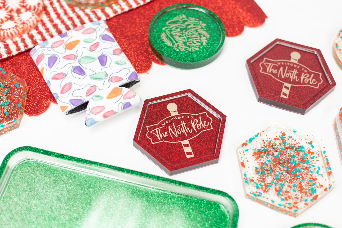 Christmas Set of 2 Glitter Sprinkle Coasters